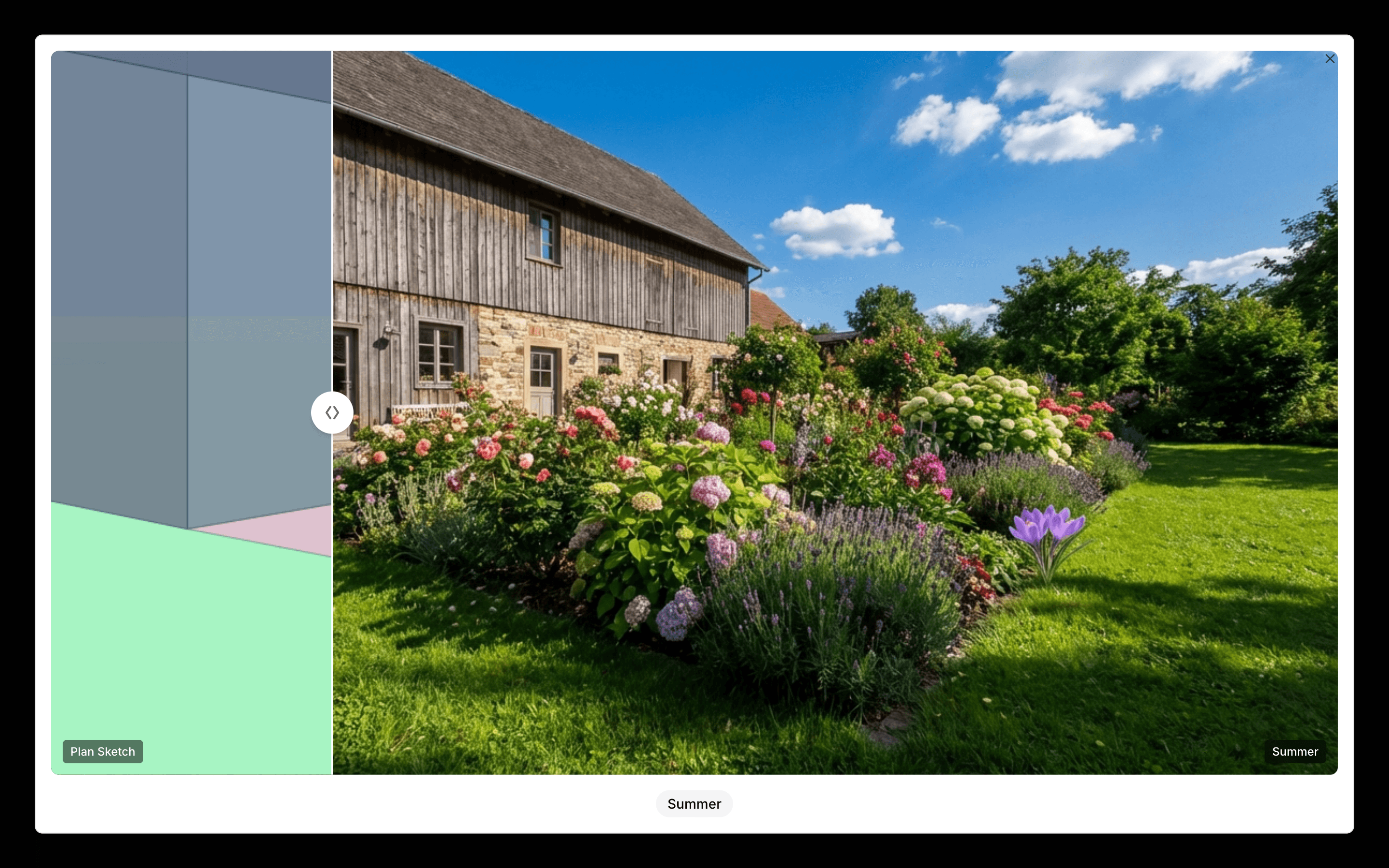 Vygenerovaná vizualizace zahrady zobrazující realistické rostliny